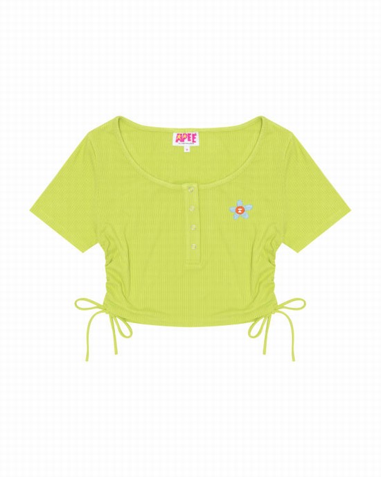 Blusas Bape Logo drawstring cropped Mujer Verde Claro | YJLFG-9716