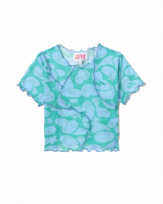 Blusas Bape Pattern mesh crop Mujer Azules | ZBJAD-5629