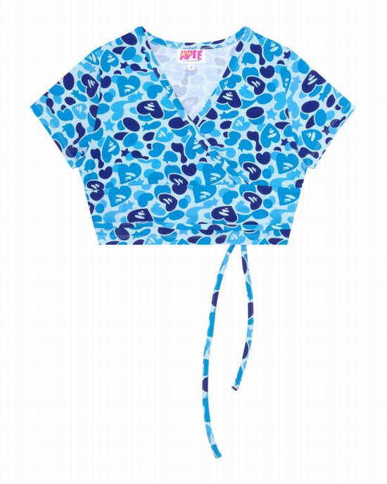 Blusas Bape Printed Mujer Azules | WDCXR-1503