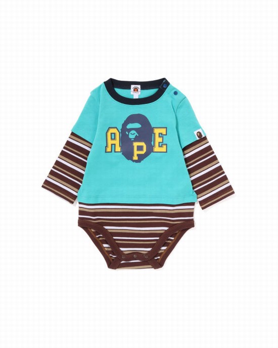 Bodysuit Bape Hoop Ape Head Layered Niños Verde Claro | IBTOJ-2806