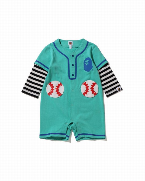 Bodysuit Bape Hoop Baseball Layered Rompers Niños Verde Menta | OZCYP-7905