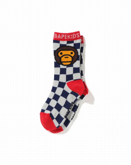 Calcetines Bape Milo Checkered Flag Niños Azul Marino Azules | MHXPZ-2689