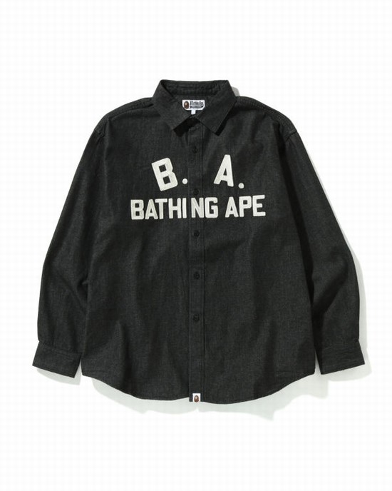 Camisas Bape B.A Loose Fit Denim Hombre Negras | NKHTY-0237