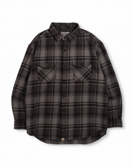 Camisas Bape Check Flannel Hombre Negras | SVAYL-3861