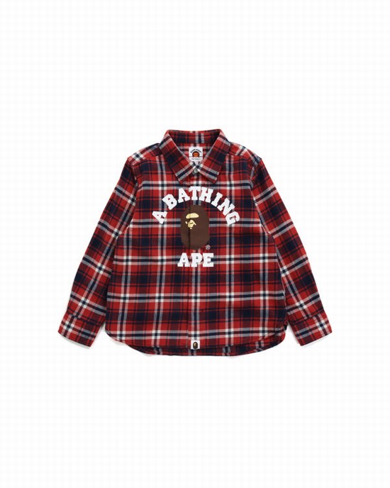 Camisas Bape College Flannel Check Niños Rojas Claro | FYHWI-6402