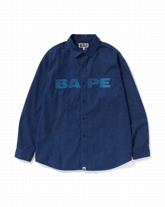 Camisas Bape Denim Loose Fit Hombre Azul Marino Azules | NCUPX-0763