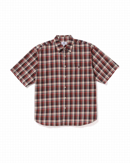 Camisas Bape Mini Check Loose Fit S/S Hombre Rojas Claro | UKMOC-4587