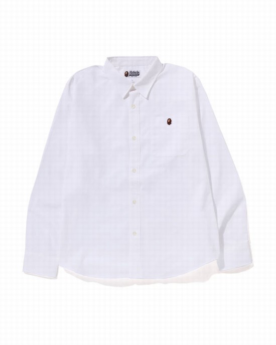 Camisas Bape Oxford relaxed fit Hombre Blancas | DQWBM-1854