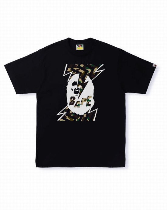 Camiseta Bape 1st Camo Lightning Ape Head Hombre Negras | LKUXB-1970