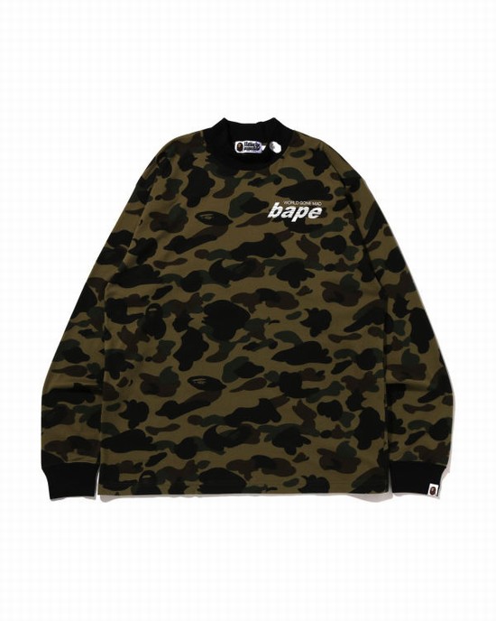 Camiseta Bape 1st Camo Mock Neck Relaxed Fit L/S Hombre Verde | CQBUS-3568