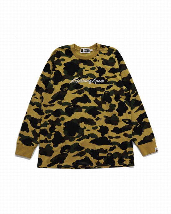 Camiseta Bape 1st Camo Oversized L/S Mujer Kaki | XRIPB-5382