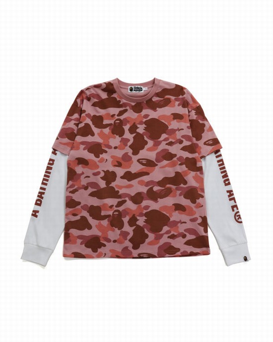 Camiseta Bape 1st Camo Oversized L/S Mujer Rosas | ZUKWH-0829