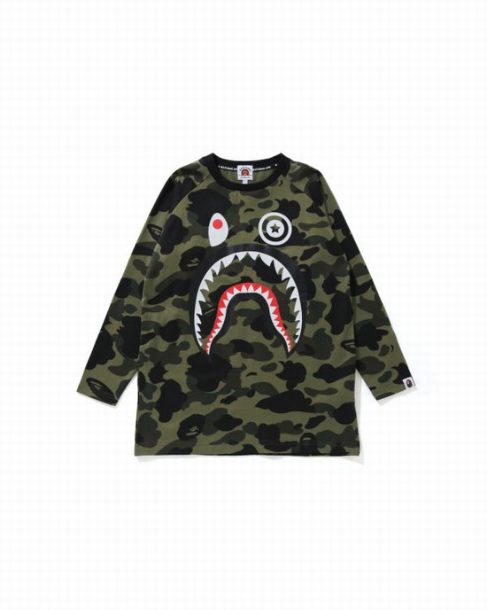 Camiseta Bape 1st Camo Shark 3/4 Sleeve Niños Verde | ETBPD-0125