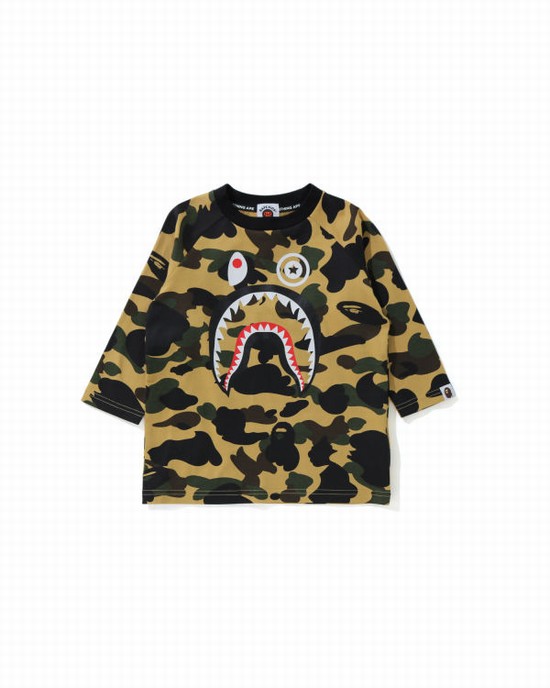 Camiseta Bape 1st Camo Shark 3/4 Sleeve Niños Amarillo | YCGIH-1749