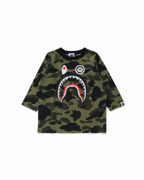 Camiseta Bape 1st Camo Shark 3/4 Sleeve Niños Verde | ZARLK-5013