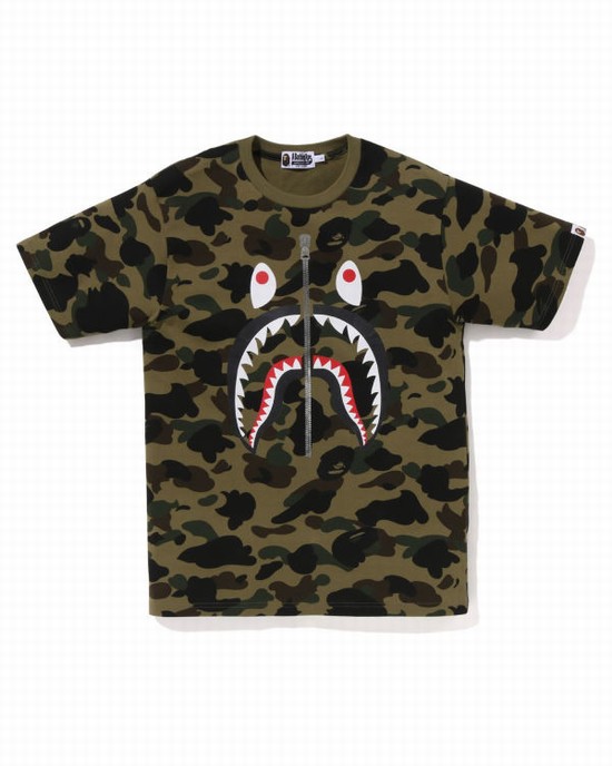 Camiseta Bape 1st Camo Shark Hombre Verde | OGCIA-9467