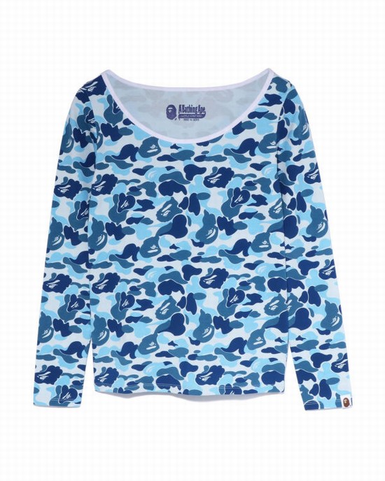 Camiseta Bape ABC Camo L/S Mujer Azules Claro | UBLEG-6537