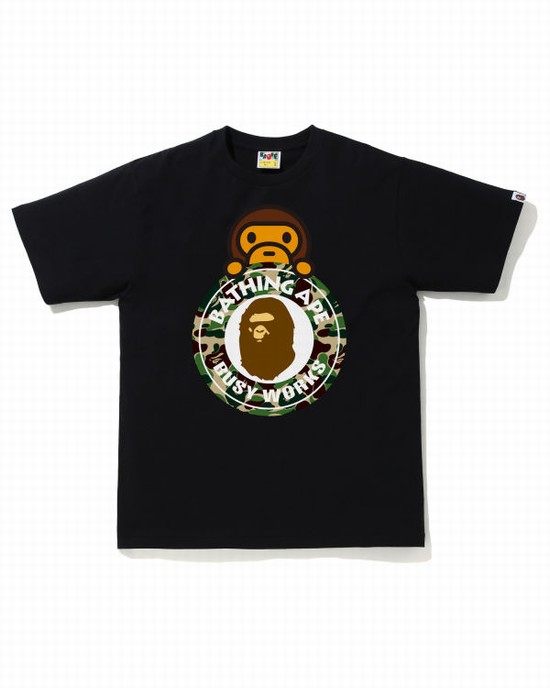 Camiseta Bape ABC Camo Milo On Busy Trabajo Hombre Verde | KVTQD-1054