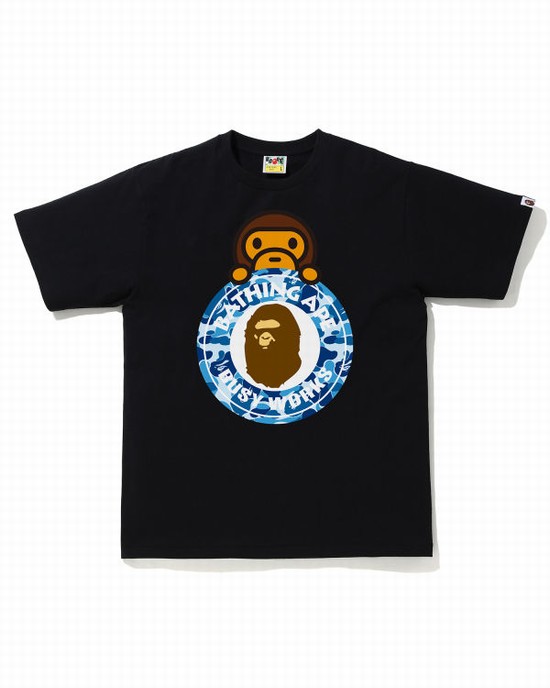 Camiseta Bape ABC Camo Milo On Busy Trabajo Hombre Negras | LMFAR-7853