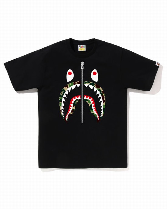 Camiseta Bape ABC Camo Shark Hombre Negras | MCGTD-9015