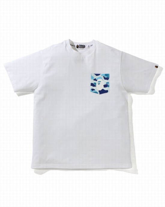 Camiseta Bape ABC Camo pocket Hombre Azules Claro | STAYK-2936