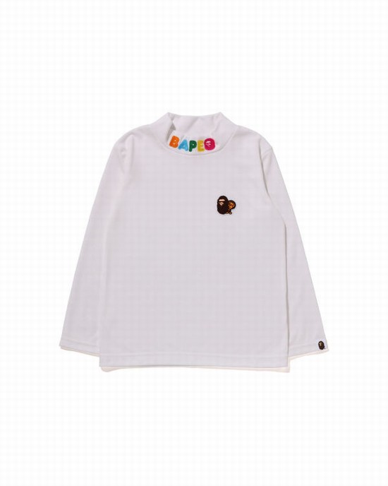 Camiseta Bape Ape Head & Milo One Point High Neck L/S Niños Blancas | HBGTK-7851