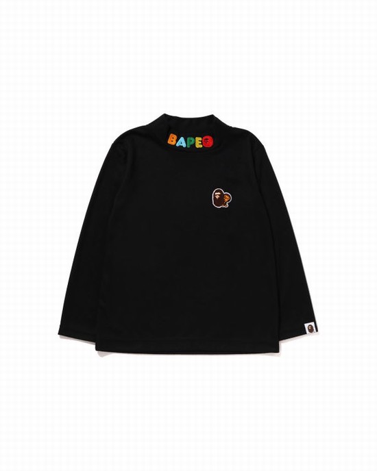 Camiseta Bape Ape Head & Milo One Point High Neck L/S Niños Negras | NEDCG-8437