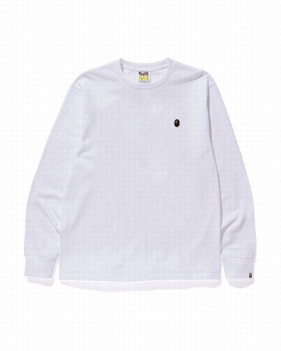 Camiseta Bape Ape Head One Point L/S Hombre Blancas | YJIVE-9361