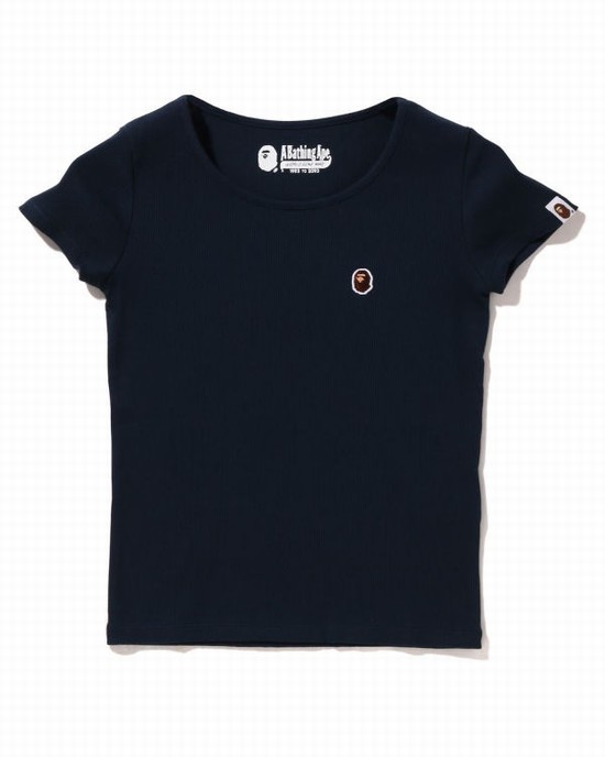 Camiseta Bape Ape Head One Point Rib Mujer Azul Marino Azules | SUHLG-0328