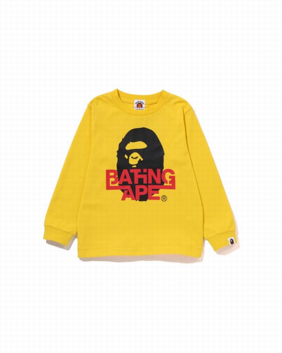 Camiseta Bape Bathing Ape Ape Head L/S Niños Amarillo | HUKXF-3902