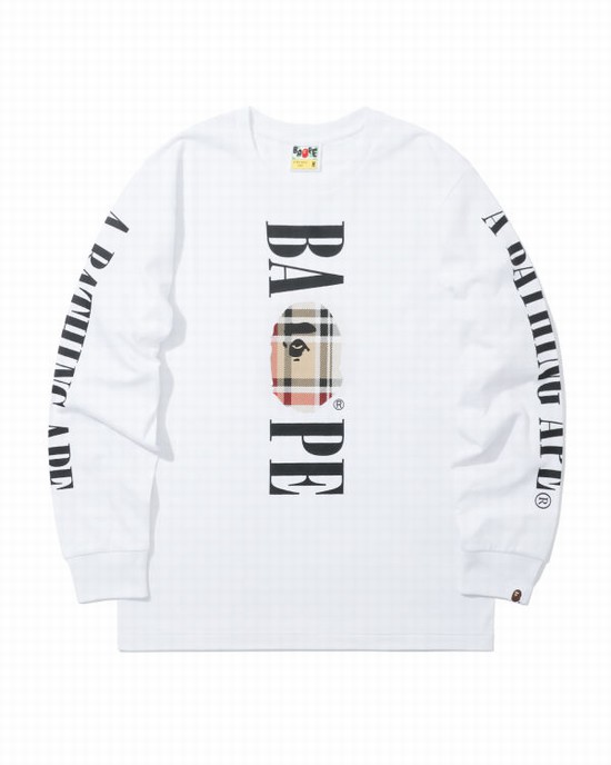 Camiseta Bape Check Head long sleeve Hombre Blancas | AGLVT-8963