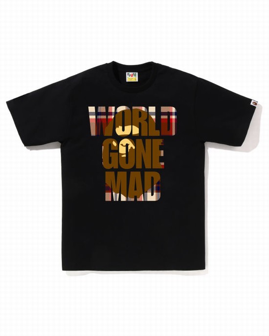 Camiseta Bape Check WGM Ape Head Overlap Hombre Negras | ZBXTF-1547