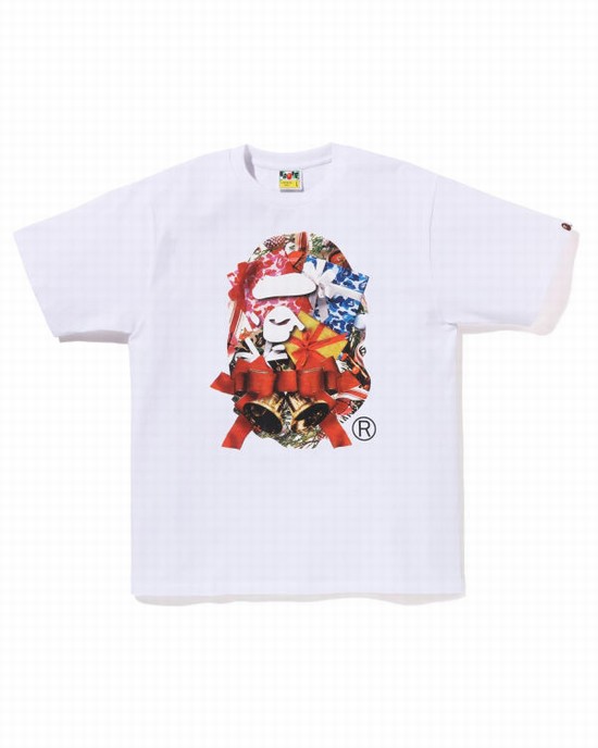 Camiseta Bape Christmas Ape Head Hombre Blancas | NUIHY-8467