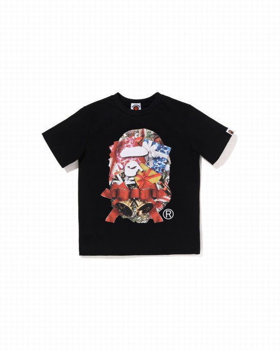 Camiseta Bape Christmas Ape Head Niños Negras | IVOAU-2481