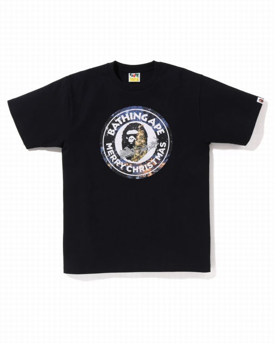 Camiseta Bape Christmas Busy With Trabajo Hombre Negras | LTGVX-4786