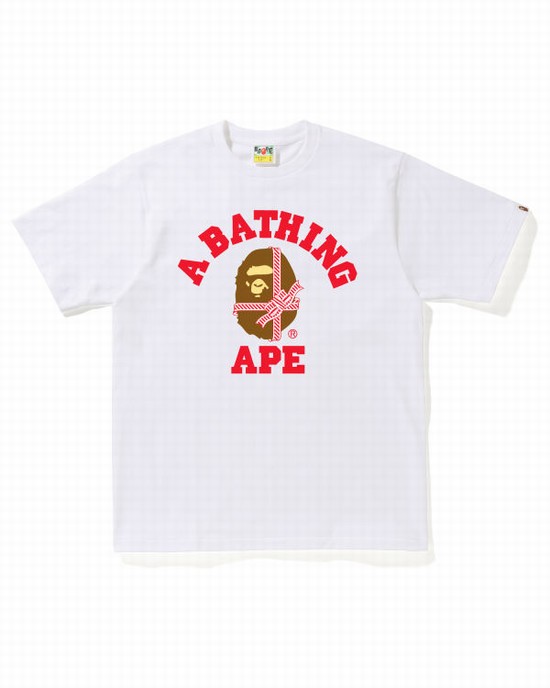 Camiseta Bape Christmas College Hombre Blancas | STEPG-8941