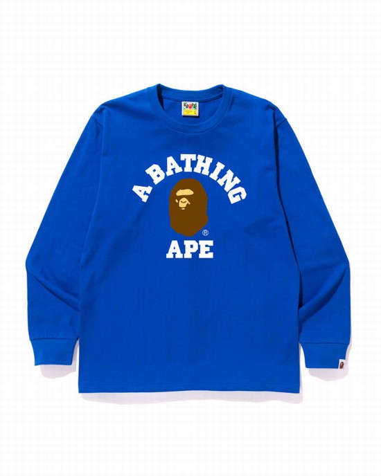 Camiseta Bape College Hombre Azul Real Azules | IMVDY-4725