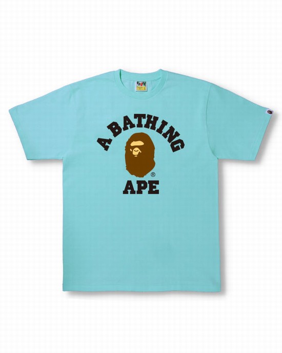 Camiseta Bape College Hombre Azules | CYLTX-3490