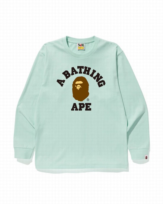 Camiseta Bape College Hombre Azules | ZBKPJ-0598