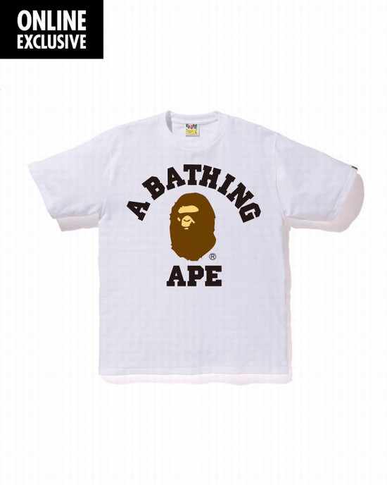 Camiseta Bape College Hombre Blancas | KBDNA-9710