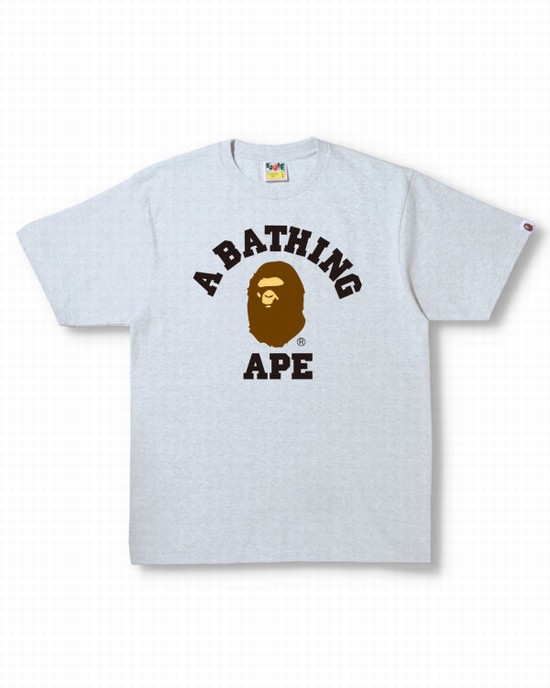 Camiseta Bape College Hombre Gris | VJUYR-8475