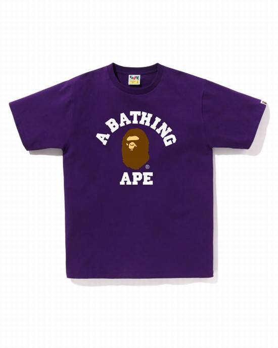 Camiseta Bape College Hombre Moradas | DVIAT-5231