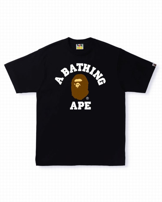 Camiseta Bape College Hombre Negras | UHJFB-7386