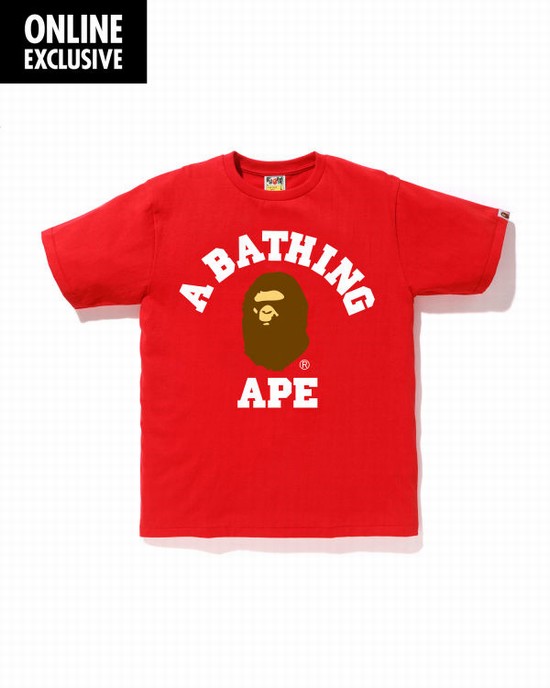 Camiseta Bape College Hombre Rojas Claro | XDOWQ-9032