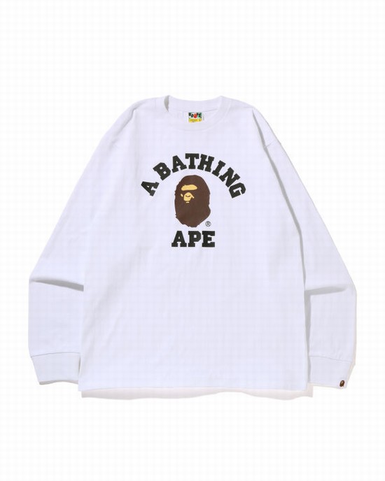 Camiseta Bape College L/S Hombre Blancas | ALDEY-4583