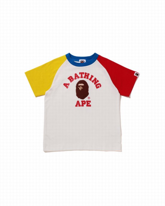 Camiseta Bape College Raglan Niños Blancas | VLCID-3986