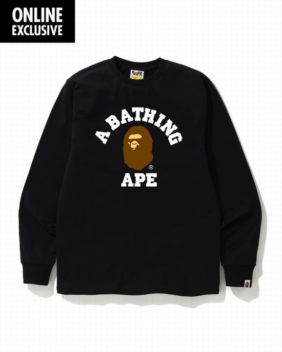 Camiseta Bape College logo Hombre Negras | XMKTE-6490