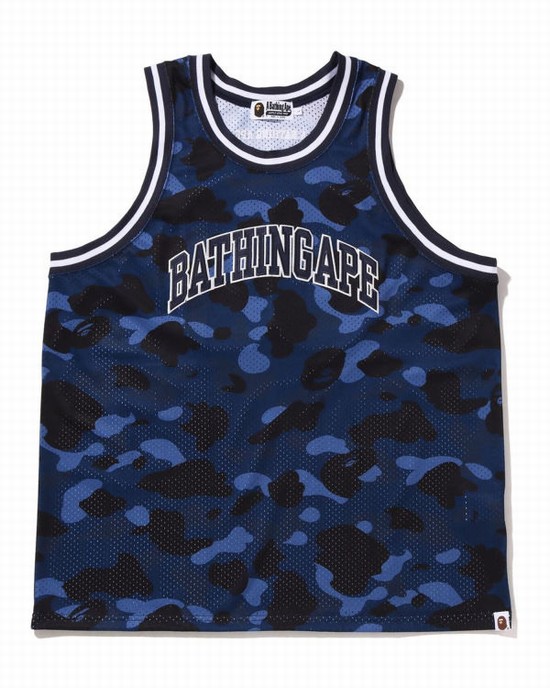 Camiseta Bape Color Camo Basketball Hombre Azules | WVJBG-9768