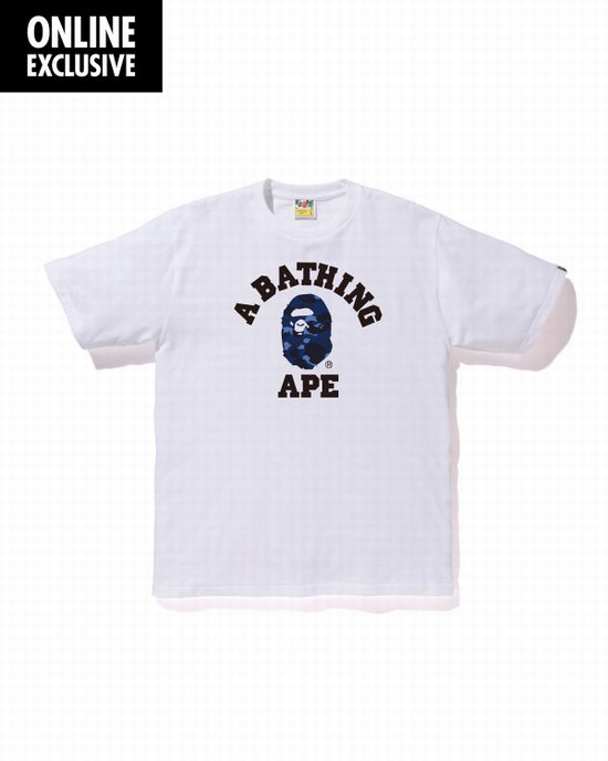 Camiseta Bape Color Camo College Hombre Azules | PHXGY-7609