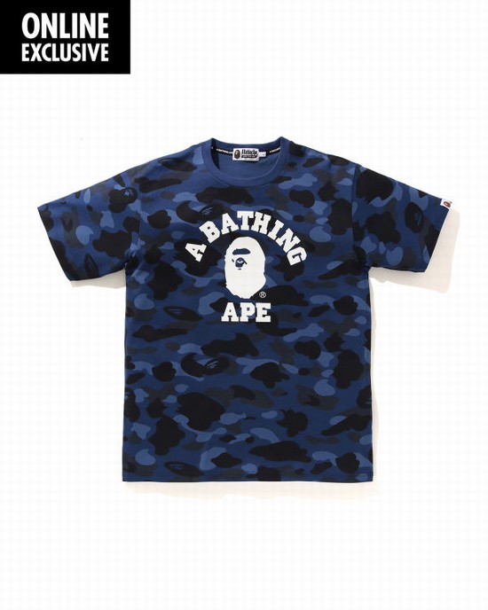 Camiseta Bape Color Camo College Hombre Azul Marino Azules | YEADU-9548